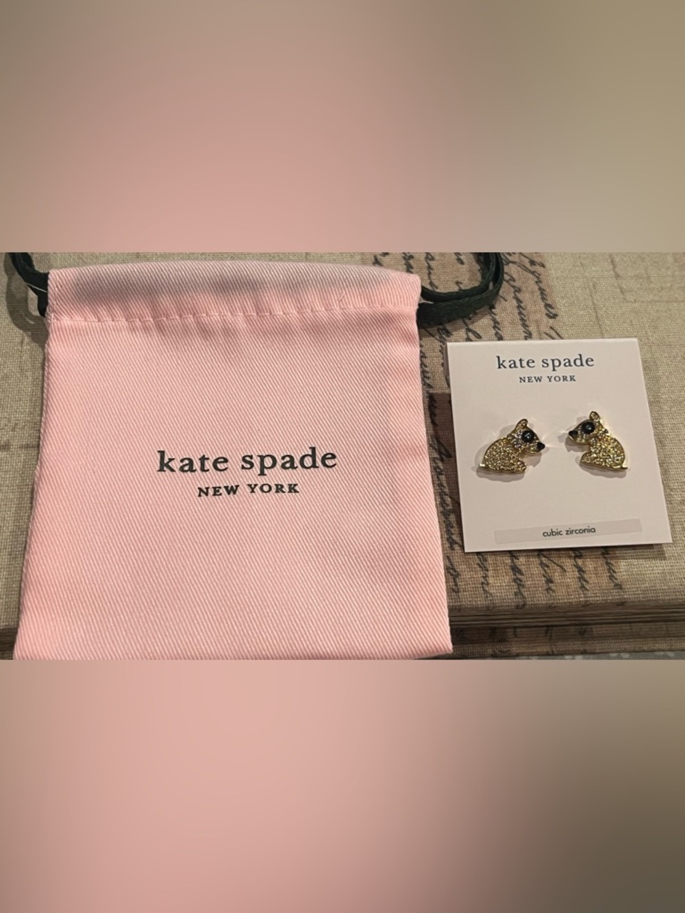 Kate Spade Gold Tone Milo Dog Earrings NWT with dust bag